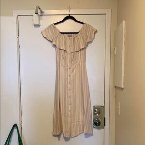 H&M Cream Ruffled Off-Shoulder Maxi Dress